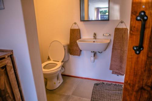 a bathroom with a toilet and a sink at Peaceful 1-bedroom flatlet, 10 min from the beach in Cape Town