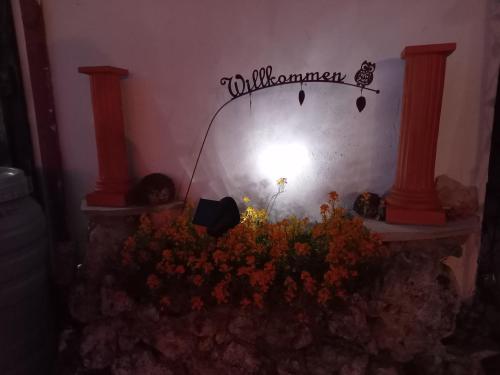a room with a bunch of flowers and a light at Ferienwohnung Lerchennest in Georgensgmünd