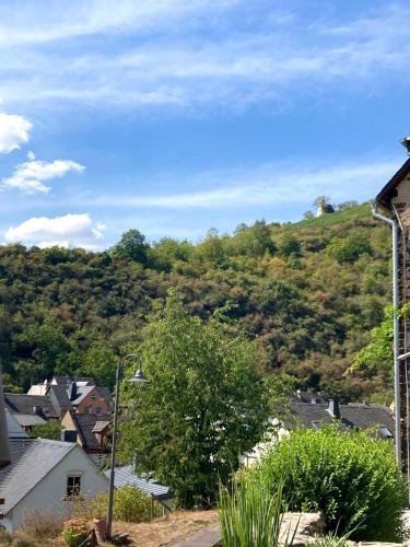 a view of a town with a hill at Ferienhaus Goldstück wohnen im Weinberg in Pommern