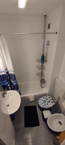 ein Bad mit einem Waschbecken und einem WC in der Unterkunft Ocean View Dive House in Sesimbra