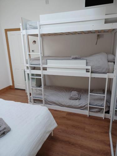 Pokój z 2 łóżkami piętrowymi i telewizorem w obiekcie Voyage Hostel - Ensuite Family Rooms with shared kitchen w mieście Douglas