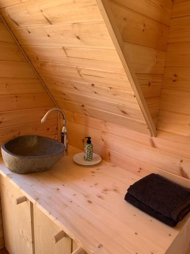 a bathroom in a tree house with a sink at Insolite avec piscine Au Bonheur Comtois in Ronchamp