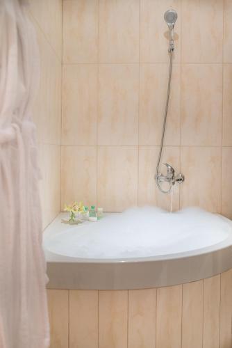 a bathroom with a bath tub with a shower at Lux Garden Hotel in Azuga