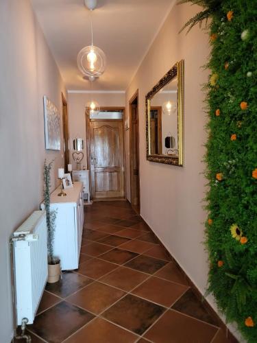 a hallway with a christmas tree and a mirror at Sobe Pilajevo 2, 183 Ulica Stjepana Radića, Gola in Gola