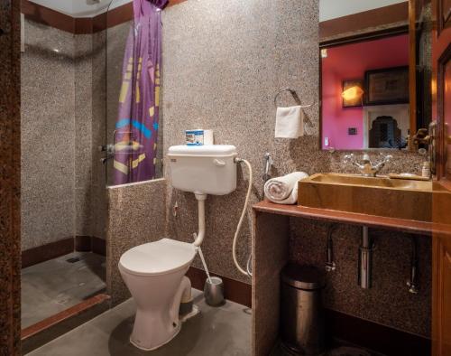 a bathroom with a toilet and a sink at Hotel Fifu in Jaisalmer
