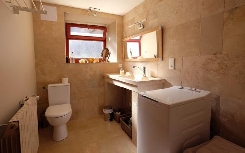 a bathroom with a toilet and a sink at Mazille Les Trois Monts in Mazille