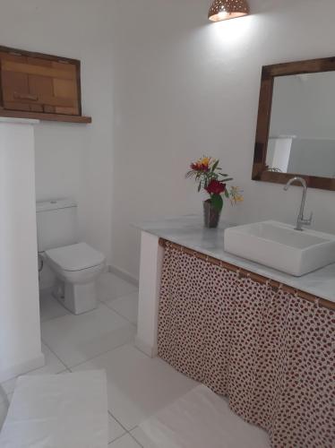 La salle de bains est pourvue d'un lavabo et de toilettes. dans l'établissement Casa do Artista, à Trancoso