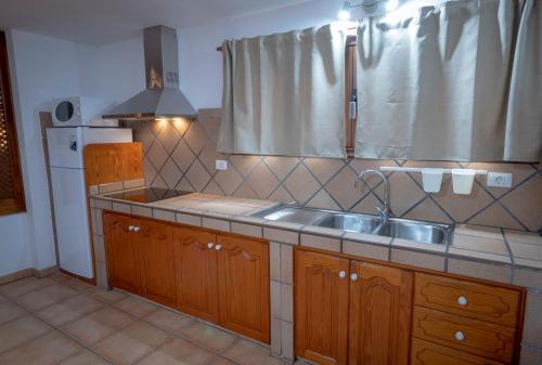 a kitchen with a sink and a refrigerator at Casa Ico Lanzarote in Tías