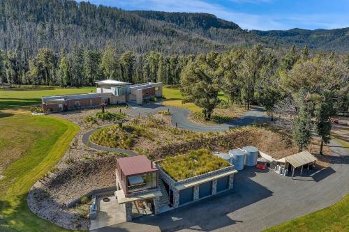 an aerial view of a house with a garden on it at Robinsons Run The ultimate luxury country retreat in Kangaroo Valley
