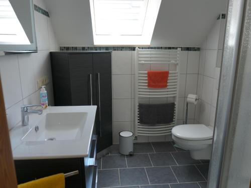 a bathroom with a sink and a toilet at Villa Ostgardie in Schleswig