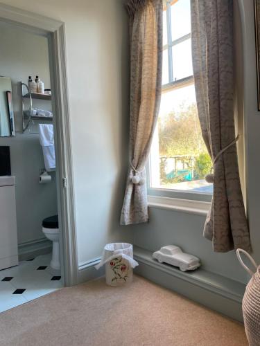 a bathroom with a toilet and a window at Ellesmere House in Castle Cary