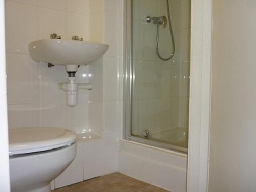 a bathroom with a toilet and a shower and a sink at Edinburgh City Holiday Apartments in Edinburgh