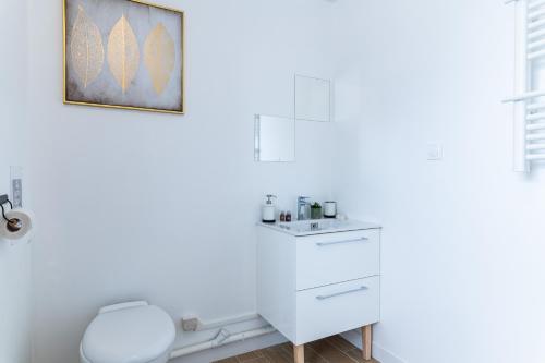 łazienka z białą toaletą i obrazem na ścianie w obiekcie Studio GDX Privilége - Bourg en Bresse - Centre ville & Gare w mieście Bourg-en-Bresse