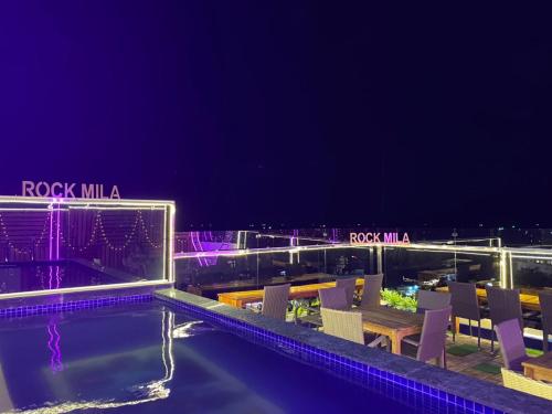 a view of the rooftop of a building at night at Rockmila Hotel in Phu Quoc