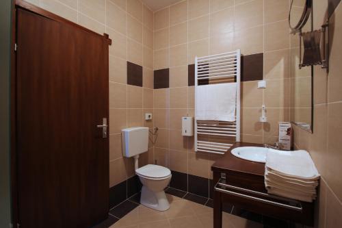 a bathroom with a toilet and a sink at Hotel Lug in Osijek
