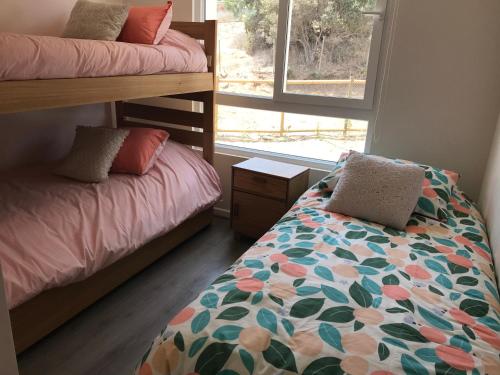 - une chambre avec 2 lits superposés et une fenêtre dans l'établissement Precioso departamento Papudo a pasos de la playa, à Papudo