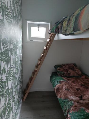 a dorm room with a bunk bed and a window at Chalet Moderna Putten in Putten