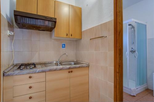 a small kitchen with a sink and a microwave at Apartments with a parking space Punta kriza, Cres - 867 in Punta Križa