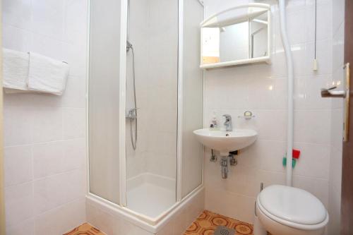 a bathroom with a shower and a toilet and a sink at Apartments with parking space Marusici, Omis - 954 in Mimice