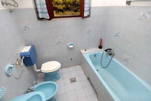 a bathroom with a toilet and a blue tub at Apartments by the sea Savar, Dugi otok - 892 in Brbinj