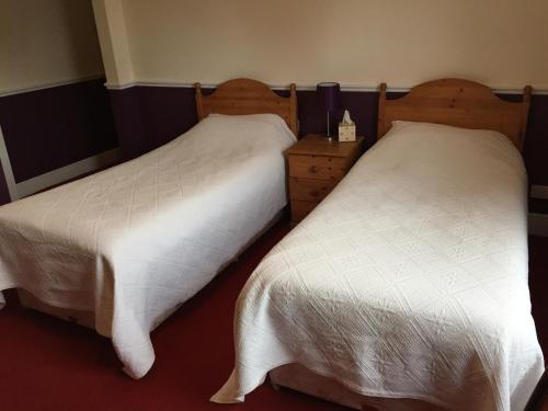 two beds sitting next to each other in a room at The Ship Inn in Fordingbridge