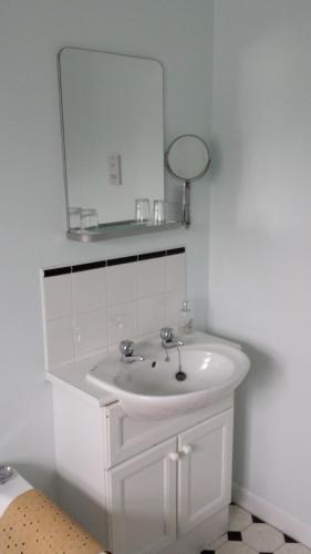 a bathroom with a white sink and a mirror at The Ship Inn in Fordingbridge