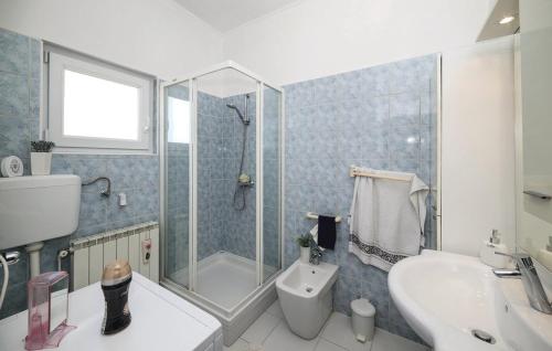 a bathroom with a shower and a toilet and a sink at Apartments by the sea Brodarica, Sibenik - 921 in Brodarica