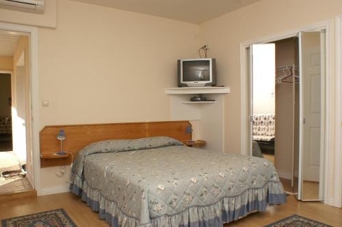 a bedroom with a bed and a tv on the wall at Apartments and rooms with parking space Sumartin, Brac - 757 in Sumartin