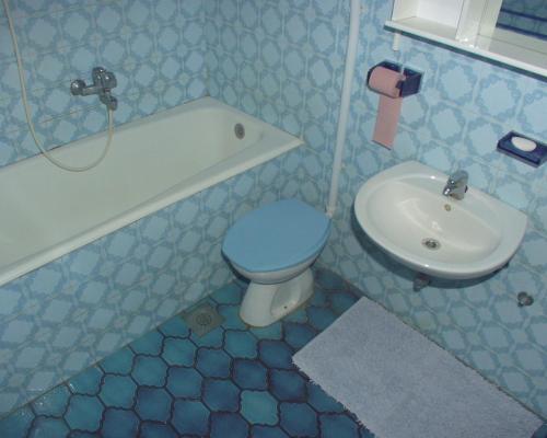 a blue bathroom with a toilet and a sink at Apartments by the sea Postira, Brac - 738 in Postira