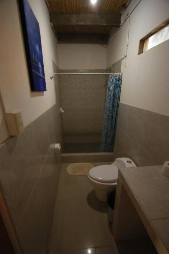 e bagno con servizi igienici e doccia. di Casa Vistamar y Bungalows a Los Órganos