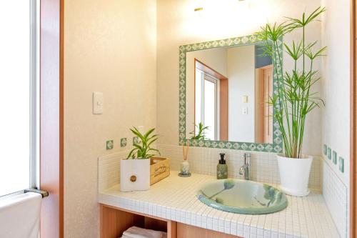 a bathroom with a sink and a mirror at Hotel Teiregikan in Tobe