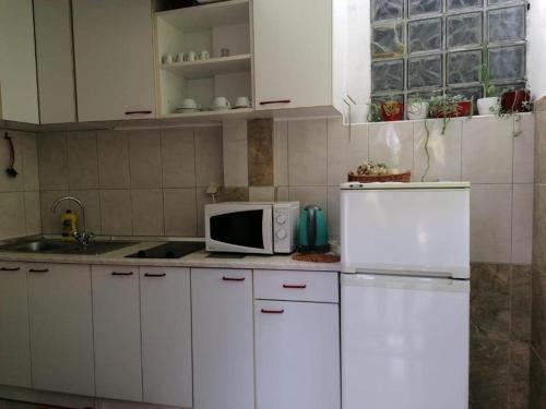 a kitchen with a white refrigerator and a microwave at Apartments with WiFi Bozava, Dugi otok - 18916 in Božava