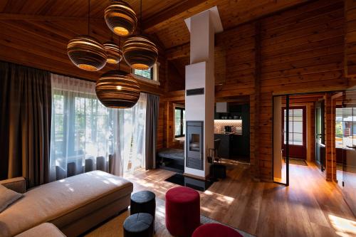 ein Wohnzimmer mit einem Sofa und einem TV in der Unterkunft Bunter Bock / Die Harz-Urlaubs-Alm in Clausthal-Zellerfeld