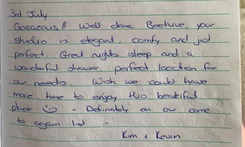 a letter with handwriting on it at The Beehive - Self Contained Studio by The Sea in Exmouth