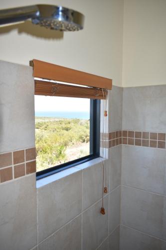 a bathroom with a window with a view of the ocean at Redgate Beach Escape in Witchcliffe