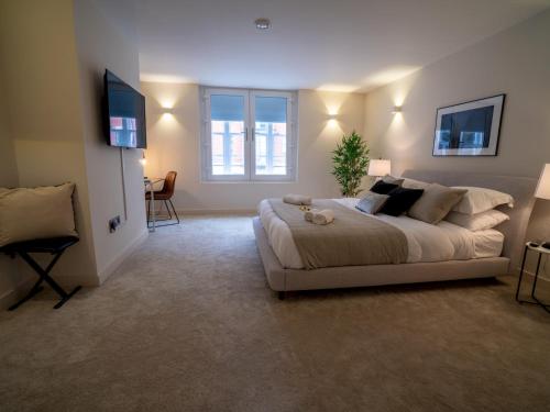 a bedroom with a large bed and a tv at Pass the Keys Luxury 2 bed apartment in Nottingham city centre in Nottingham