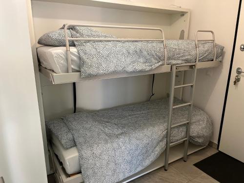 Zimmer mit 2 Etagenbetten und einem Bett in der Unterkunft Châtel - Appartement 4-6 personnes - Les Châlets des Freinets C203 in Châtel