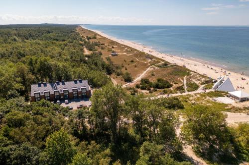 an aerial view of a beach and a building at Sea house Preila in Neringa