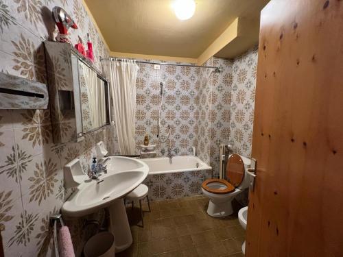 een badkamer met een wastafel, een toilet en een bad bij Appartamento I Dadi Cervinia in Breuil-Cervinia
