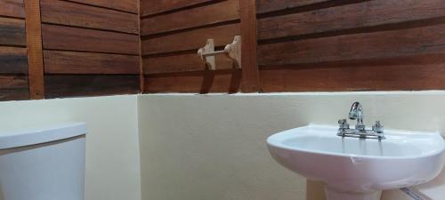 a bathroom with a sink and a toilet at Cabañas Yax-ha in Arroyo Agua Azul