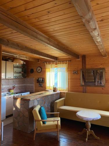 ein Wohnzimmer mit einem Sofa und einer Küche in der Unterkunft Apartments Bulatovic in Žabljak