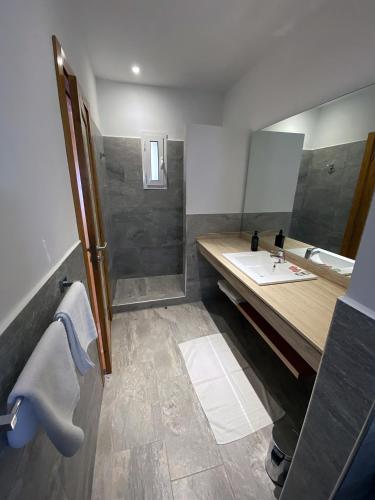 a bathroom with a sink and a shower at Le relais des sables in Tatta