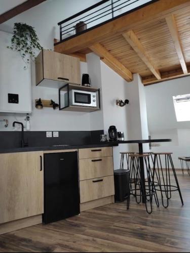 a kitchen with a counter top and a microwave at GAP hyper centre Studio atypique 2 personnes. in Gap