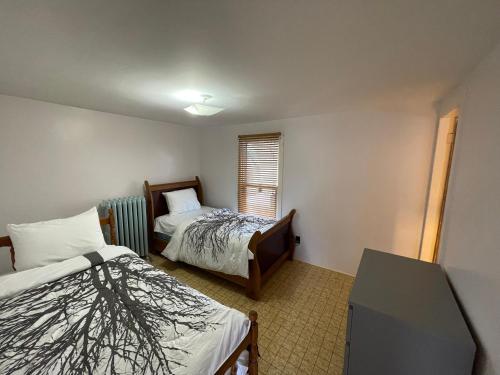 Falls House Downtown Niagara Falls Canada في شلالات نياجارا: غرفة صغيرة بسريرين وتلفزيون