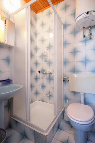 a bathroom with a shower with a toilet and a sink at Double Room Mandre 3557a in Kolan