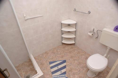 een kleine badkamer met een toilet en een douche bij Apartment Novalja 4114d in Novalja