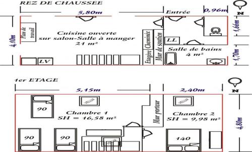 dois diagramas da planta de uma casa em Gîte de la Ferme Dufresne em Bernières
