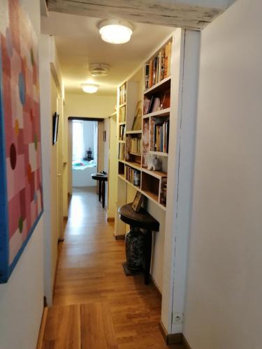 クルトネにあるB1 Appartement en centre ville de Courtenayの本棚のある部屋につながる廊下