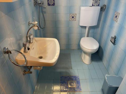 a bathroom with a sink and a toilet at Cozy Kalydna House in Myrties