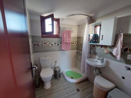 a small bathroom with a toilet and a sink at Villas El Paradiso in Kouroúpi